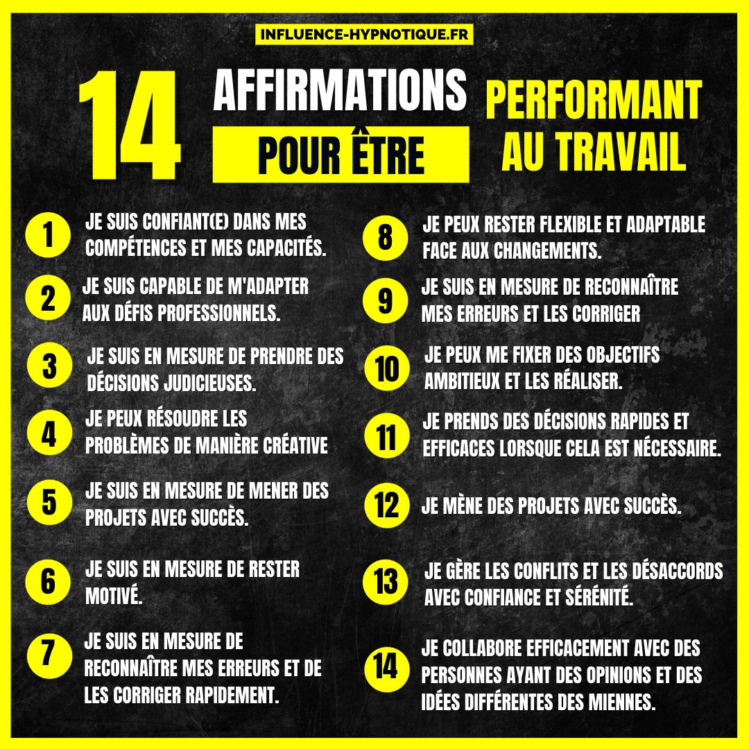 Affirmations positives pour être performant au travail